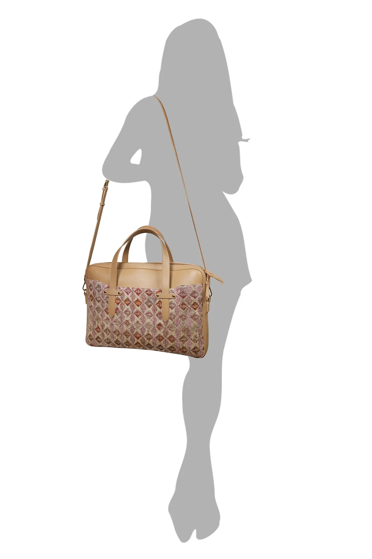 Petunia-Beige Leather Laptop Bag