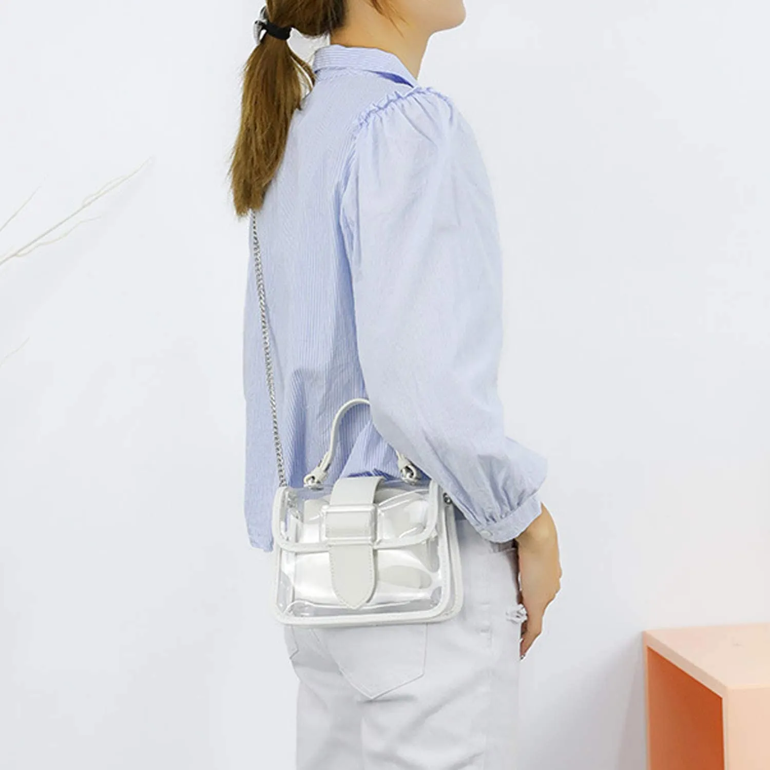 Pink Clear Shoulder Bag Purse 2 in 1 Transparent Crossbody Bag Jelly Handbag