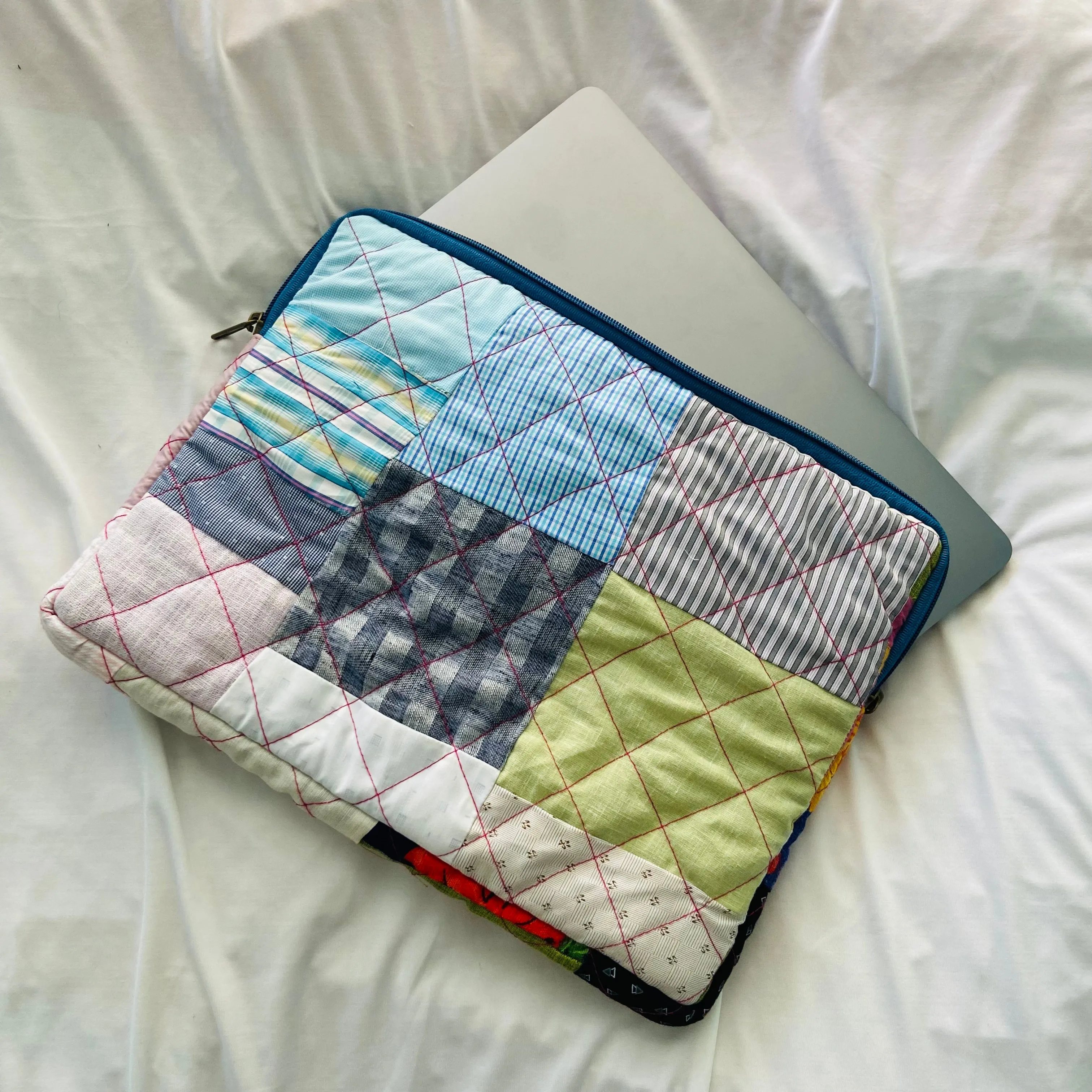 Plaids Stripes and Solids Patchwork Quilted Laptop Sleeve- 8 sizes available- Functional, Stylish