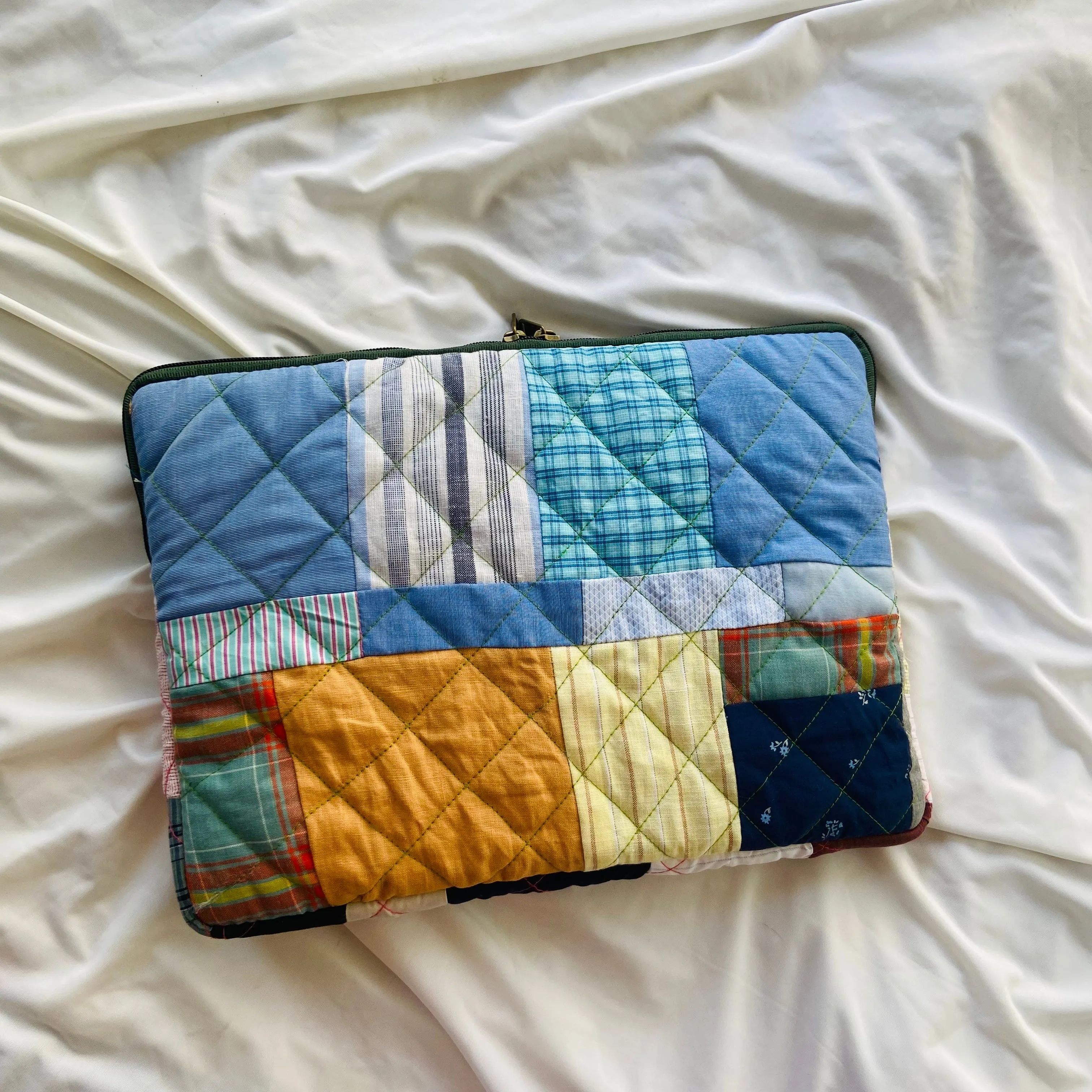 Plaids Stripes and Solids Patchwork Quilted Laptop Sleeve- 8 sizes available- Functional, Stylish