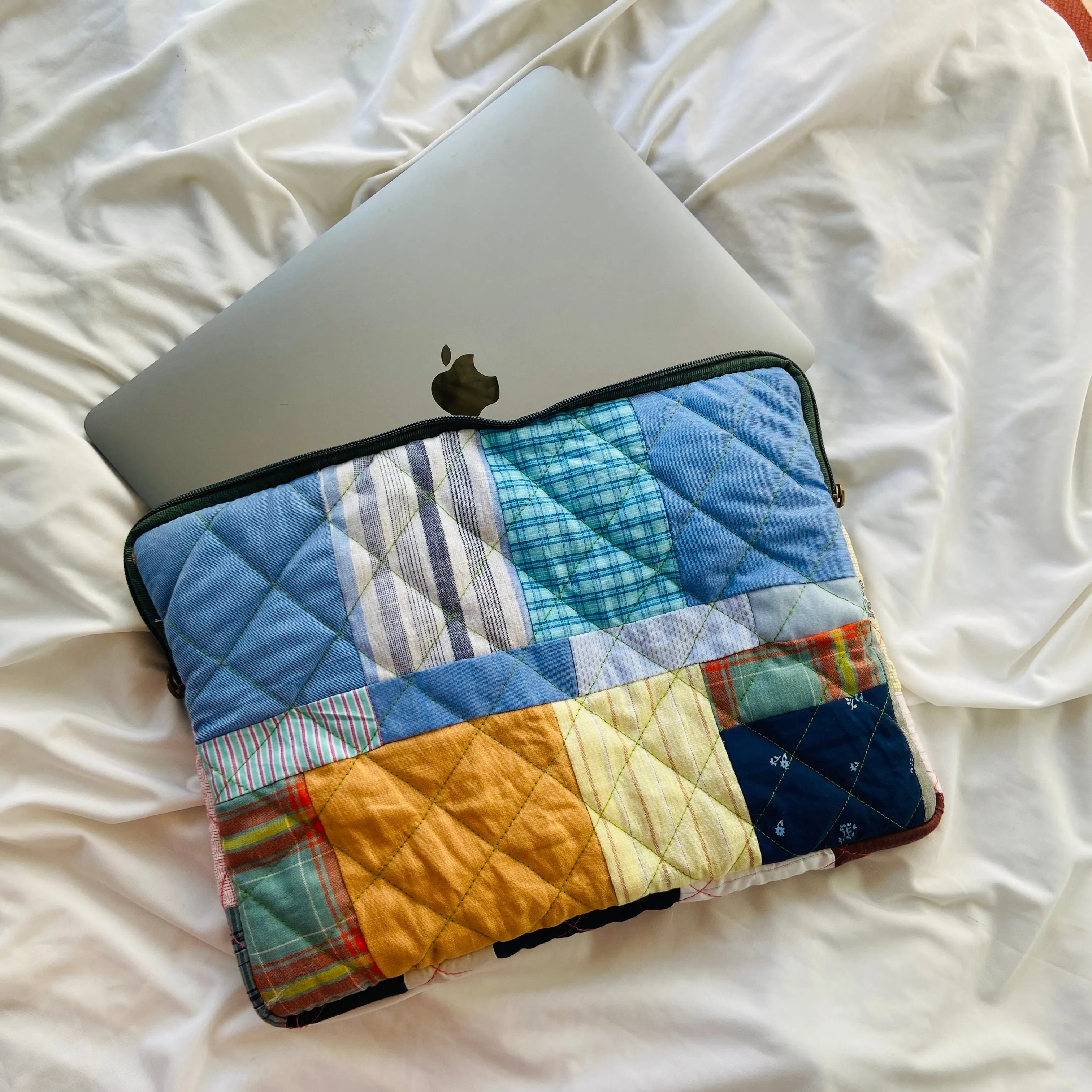 Plaids Stripes and Solids Patchwork Quilted Laptop Sleeve- 8 sizes available- Functional, Stylish