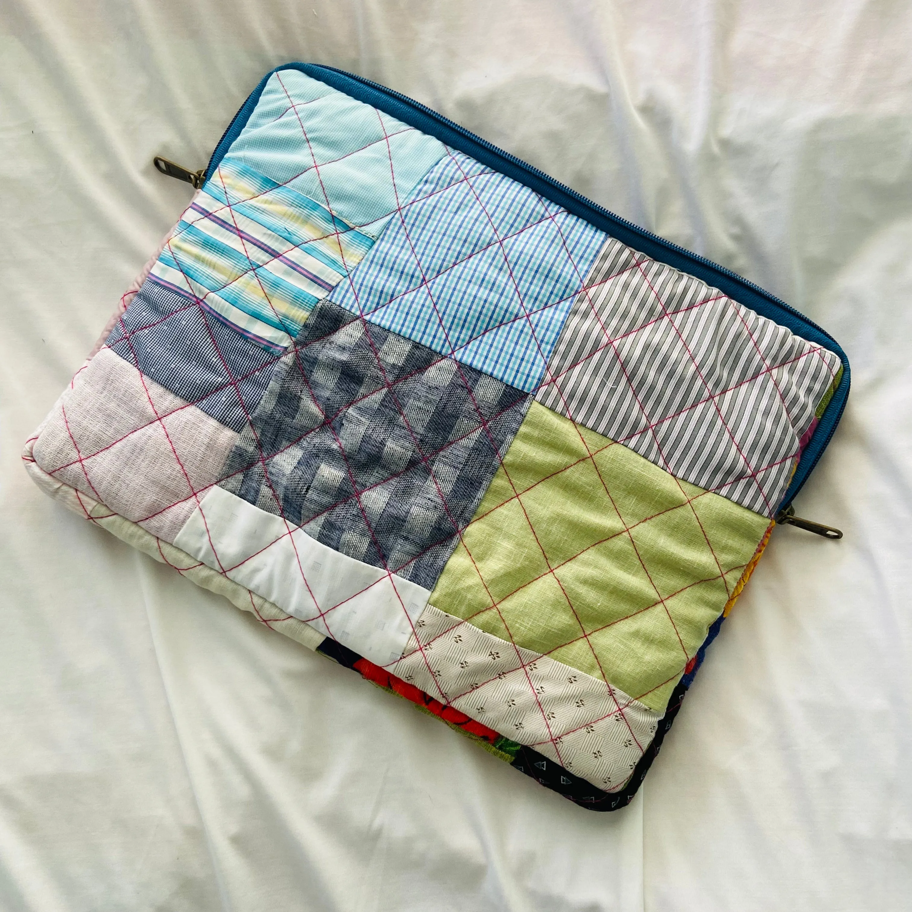 Plaids Stripes and Solids Patchwork Quilted Laptop Sleeve- 8 sizes available- Functional, Stylish