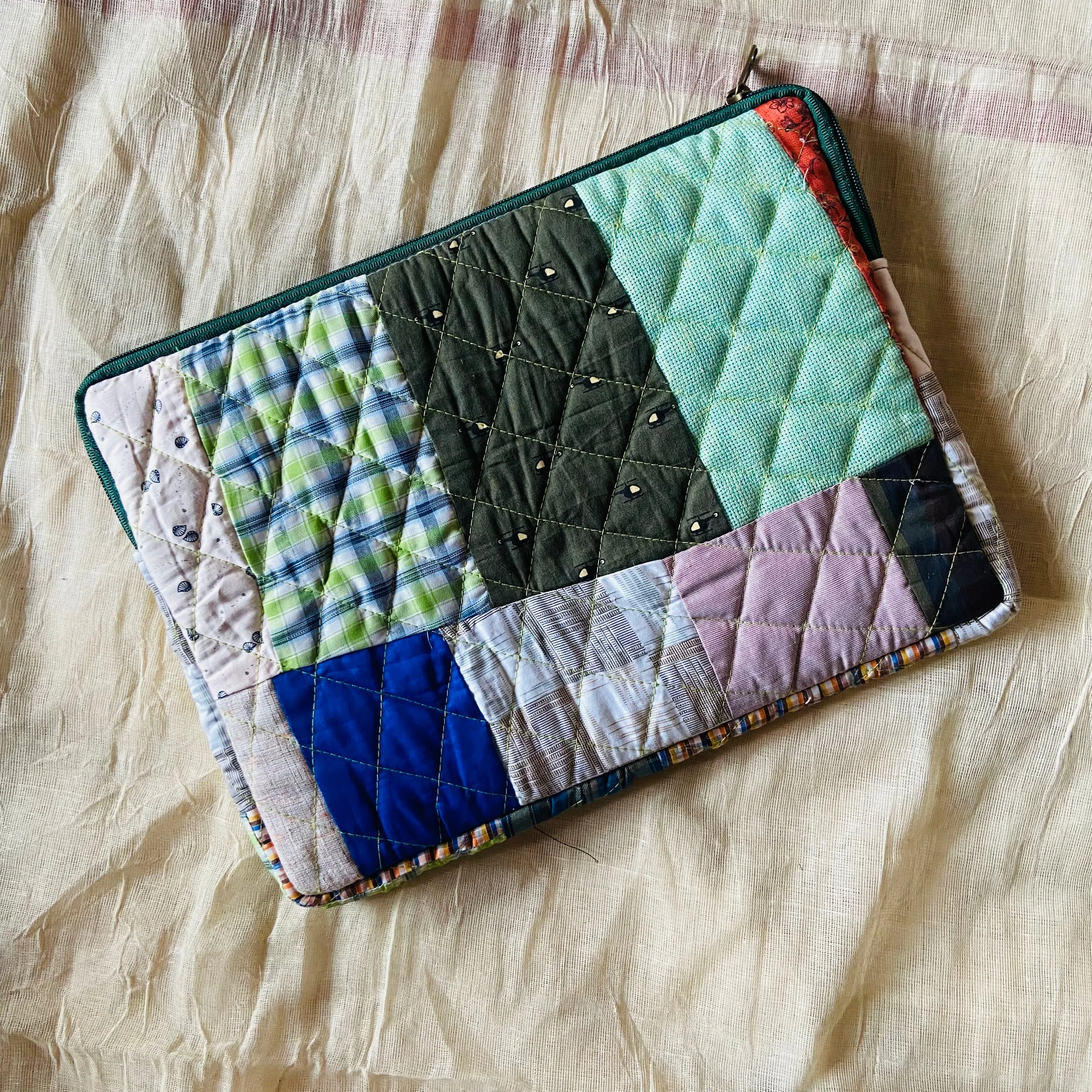 Plaids Stripes and Solids Patchwork Quilted Laptop Sleeve- 8 sizes available- Functional, Stylish