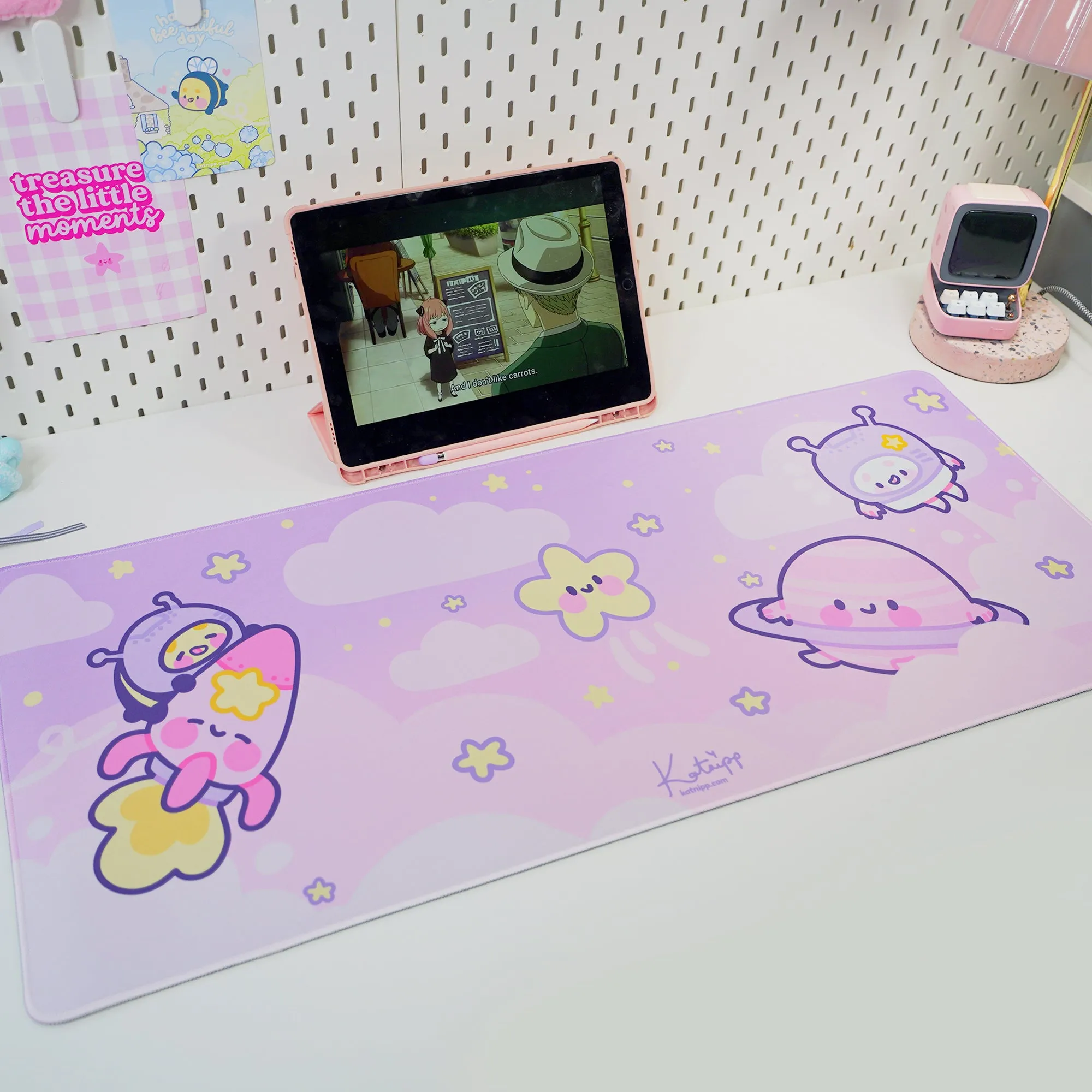 Pocket Planets Space Desk Mat | Katnipp Cosmic Mouse Pad | Kawaii Gaming Desk Decor | Katnipp Studios Desk Mat