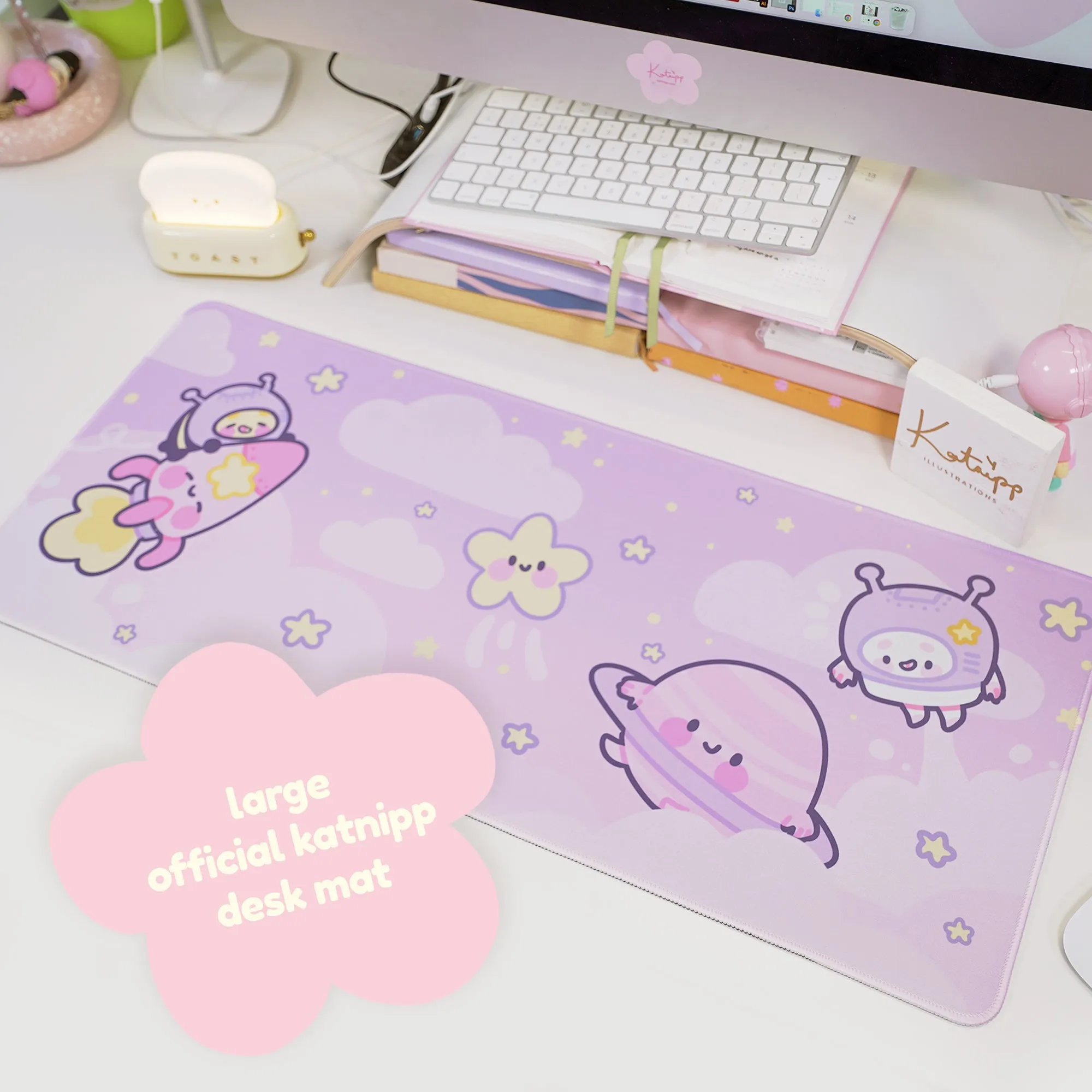 Pocket Planets Space Desk Mat | Katnipp Cosmic Mouse Pad | Kawaii Gaming Desk Decor | Katnipp Studios Desk Mat