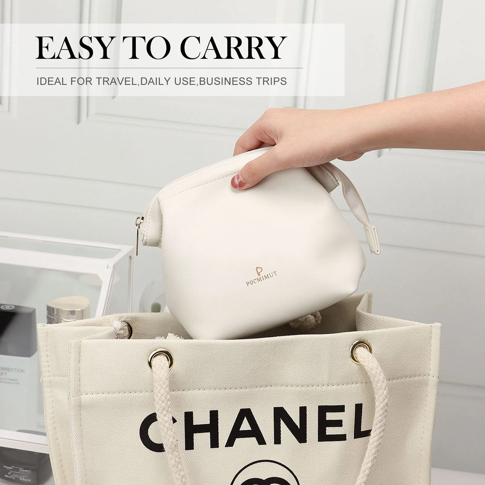 Pocmimut Mini Leather Makeup Bag