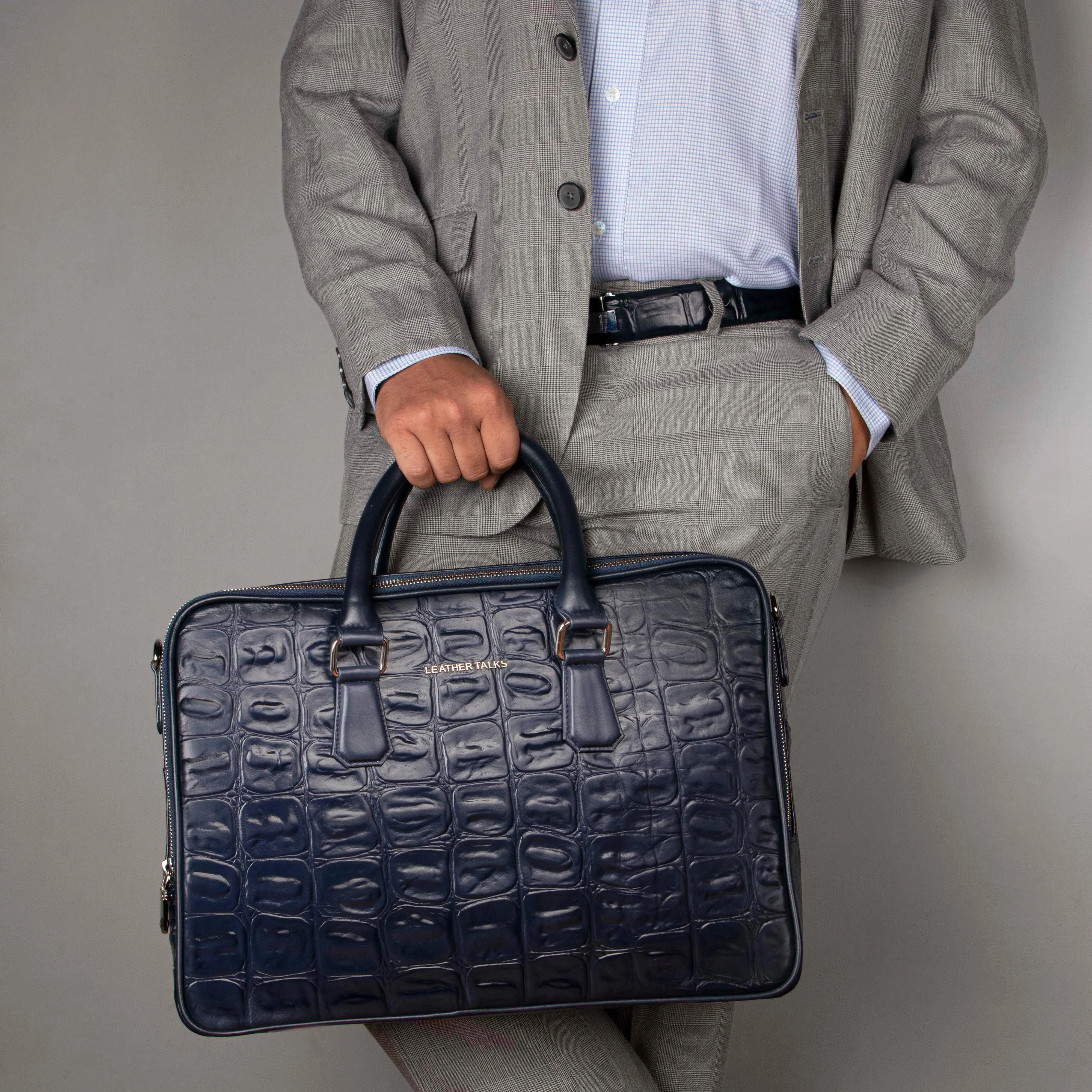 Ready to Ship Luxury Corporate Gift | Great Dane | Genuine Leather Portfolio Bag | Office Bag | Colour -  Blue