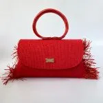 Red Hana Jute Print with Raffia Side Handbag