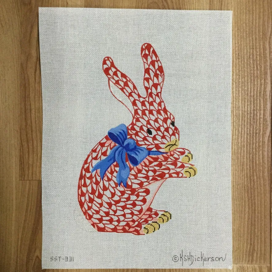 Red Herend Standing Bunny Needlepoint Canvas