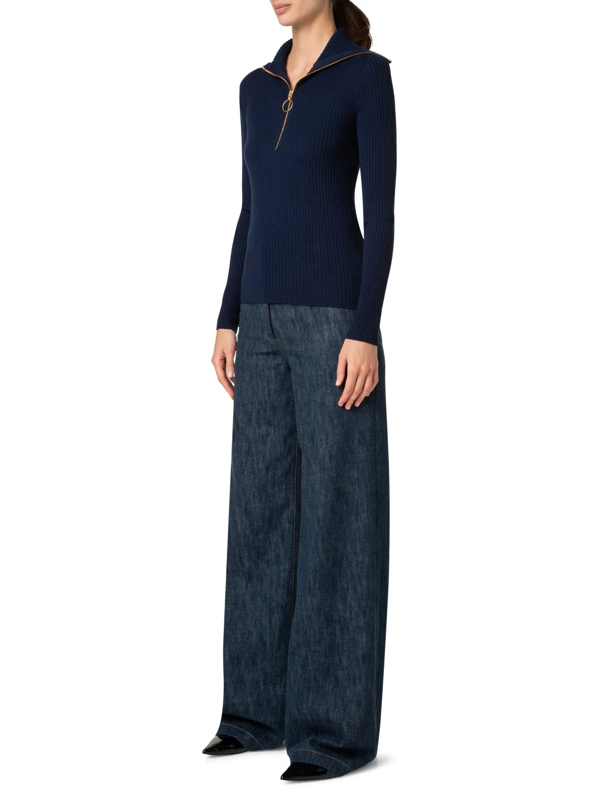 Ribbed Merino Sweater with XL-Collar