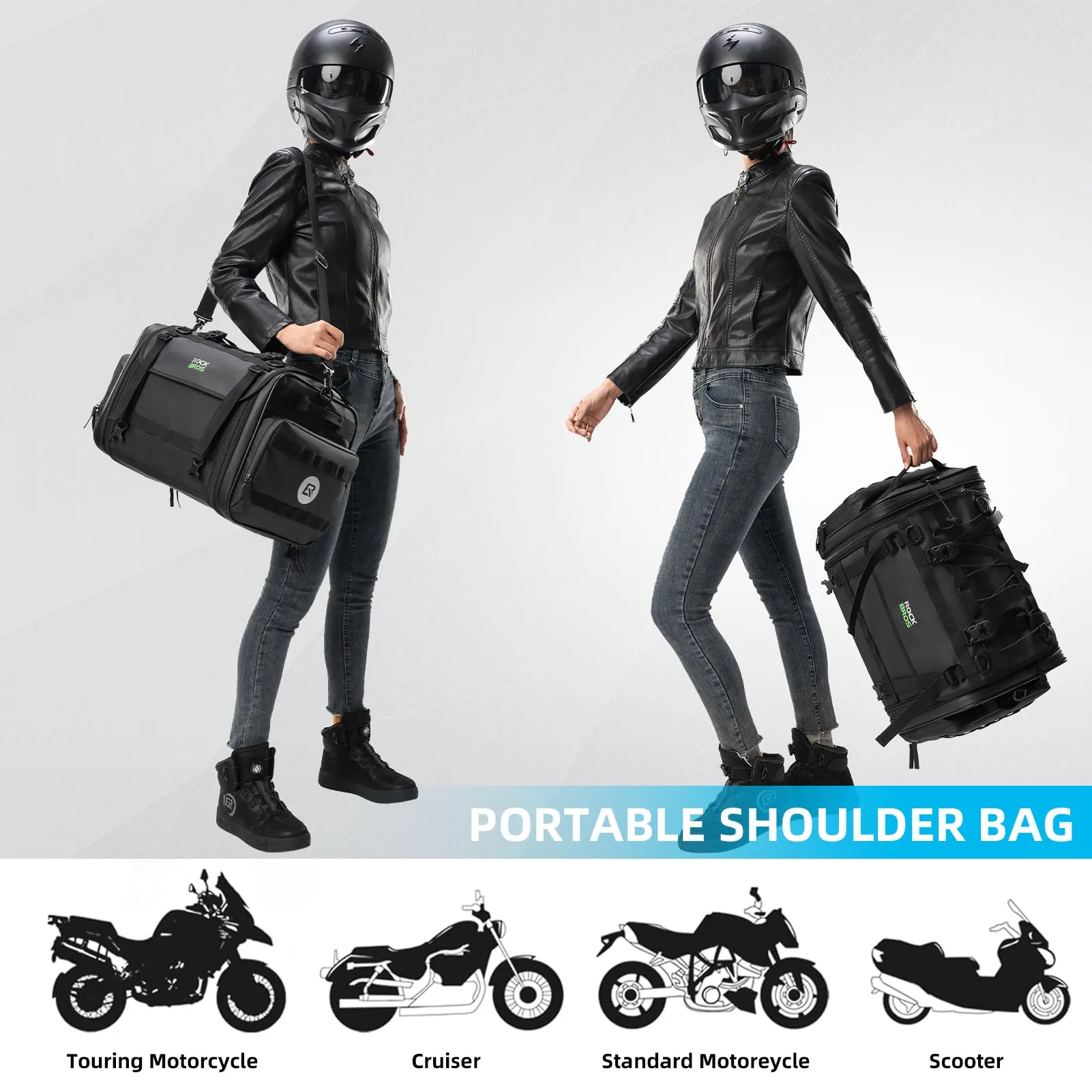 ROCKBROS 50L Expandable Motorcycle Tail Bag with Waterproof Rain Cover