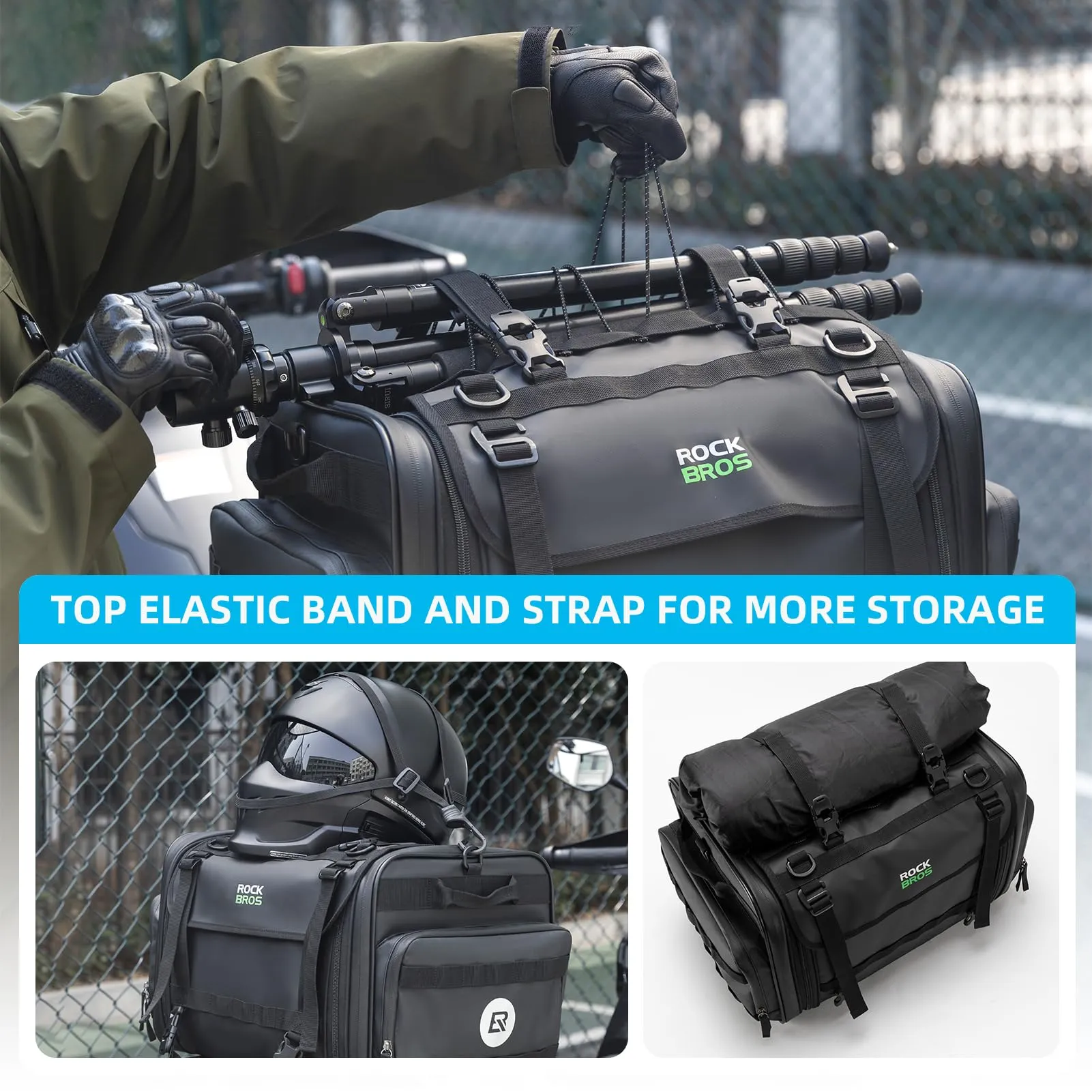 ROCKBROS 50L Expandable Motorcycle Tail Bag with Waterproof Rain Cover