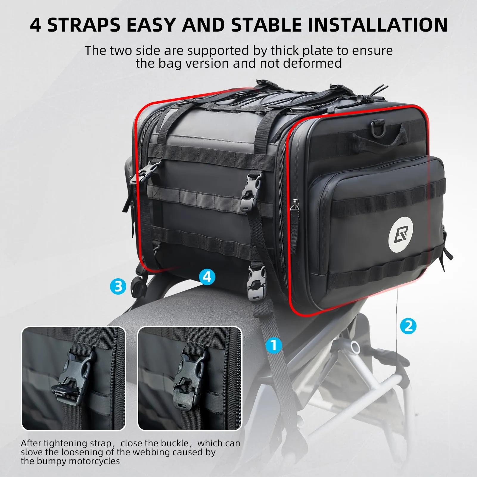 ROCKBROS 50L Expandable Motorcycle Tail Bag with Waterproof Rain Cover