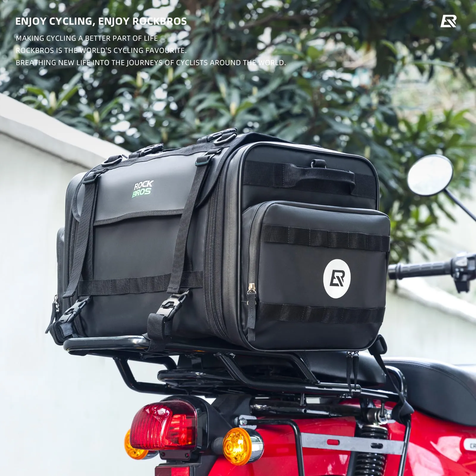 ROCKBROS 50L Expandable Motorcycle Tail Bag with Waterproof Rain Cover