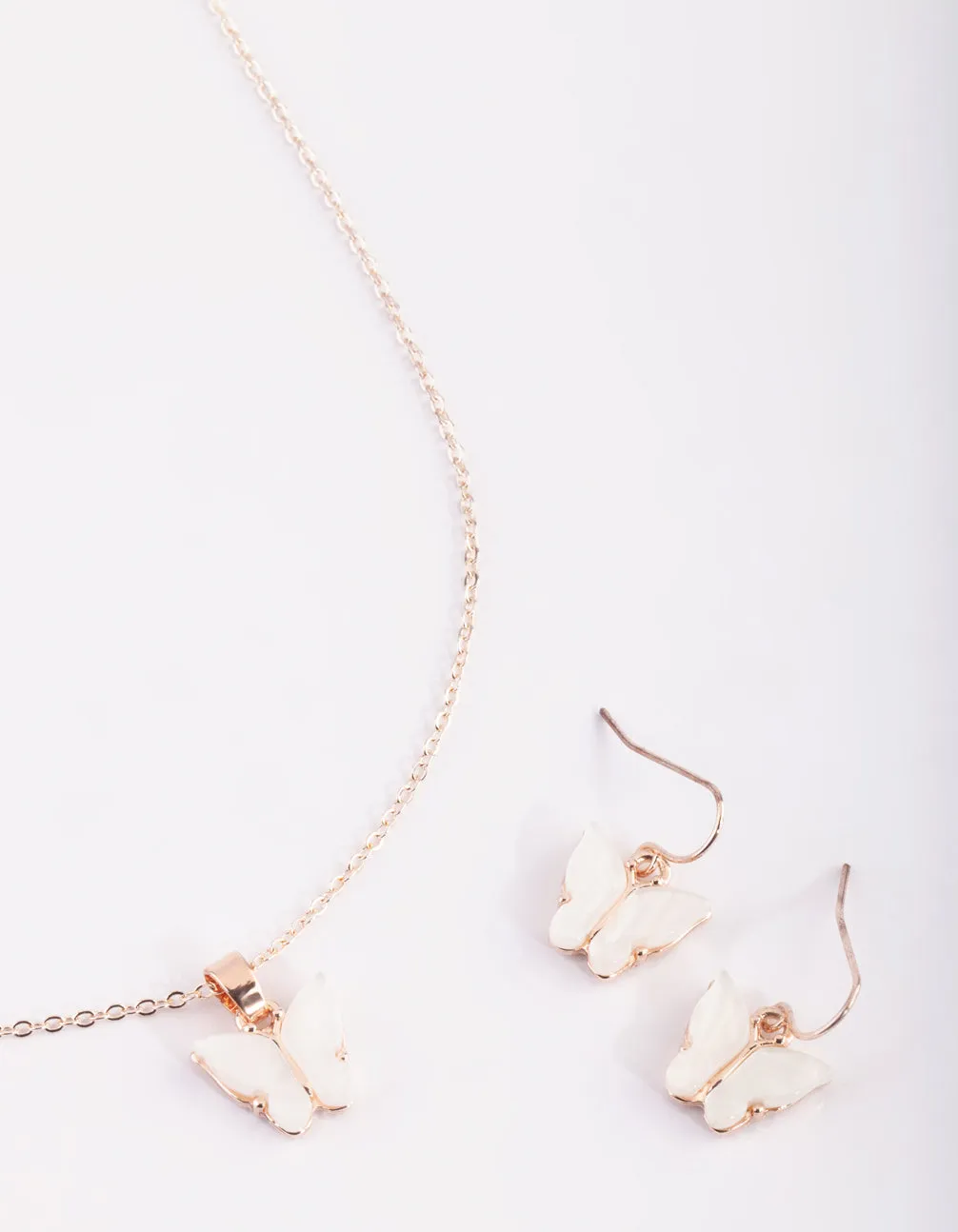 Rose Gold Butterfly Necklace & Earring Set
