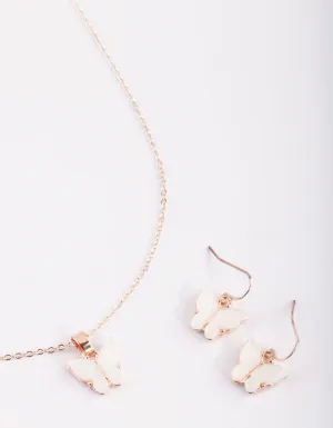 Rose Gold Butterfly Necklace & Earring Set