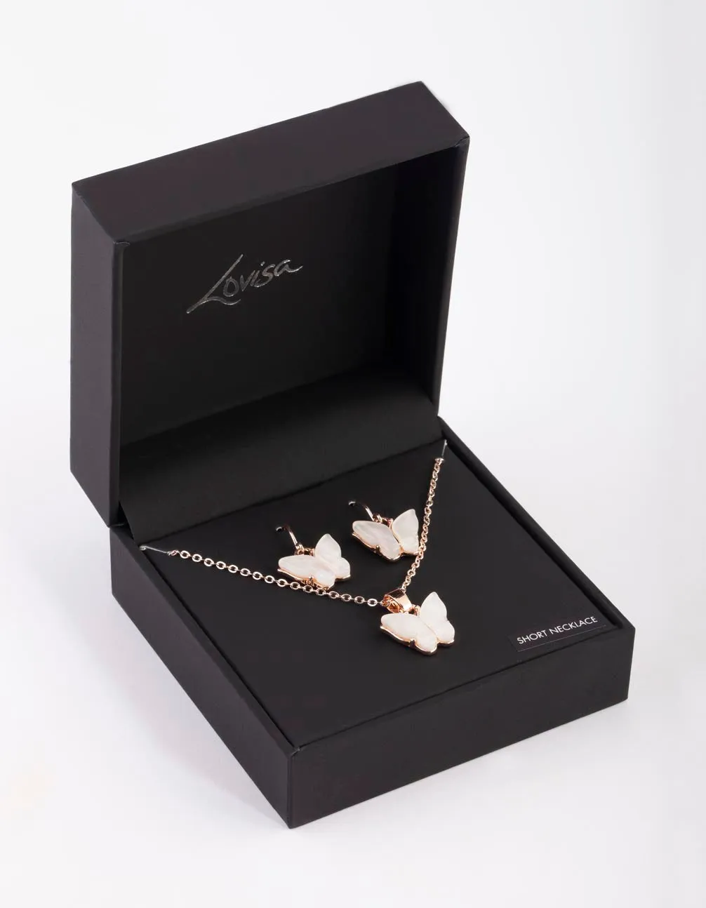 Rose Gold Butterfly Necklace & Earring Set