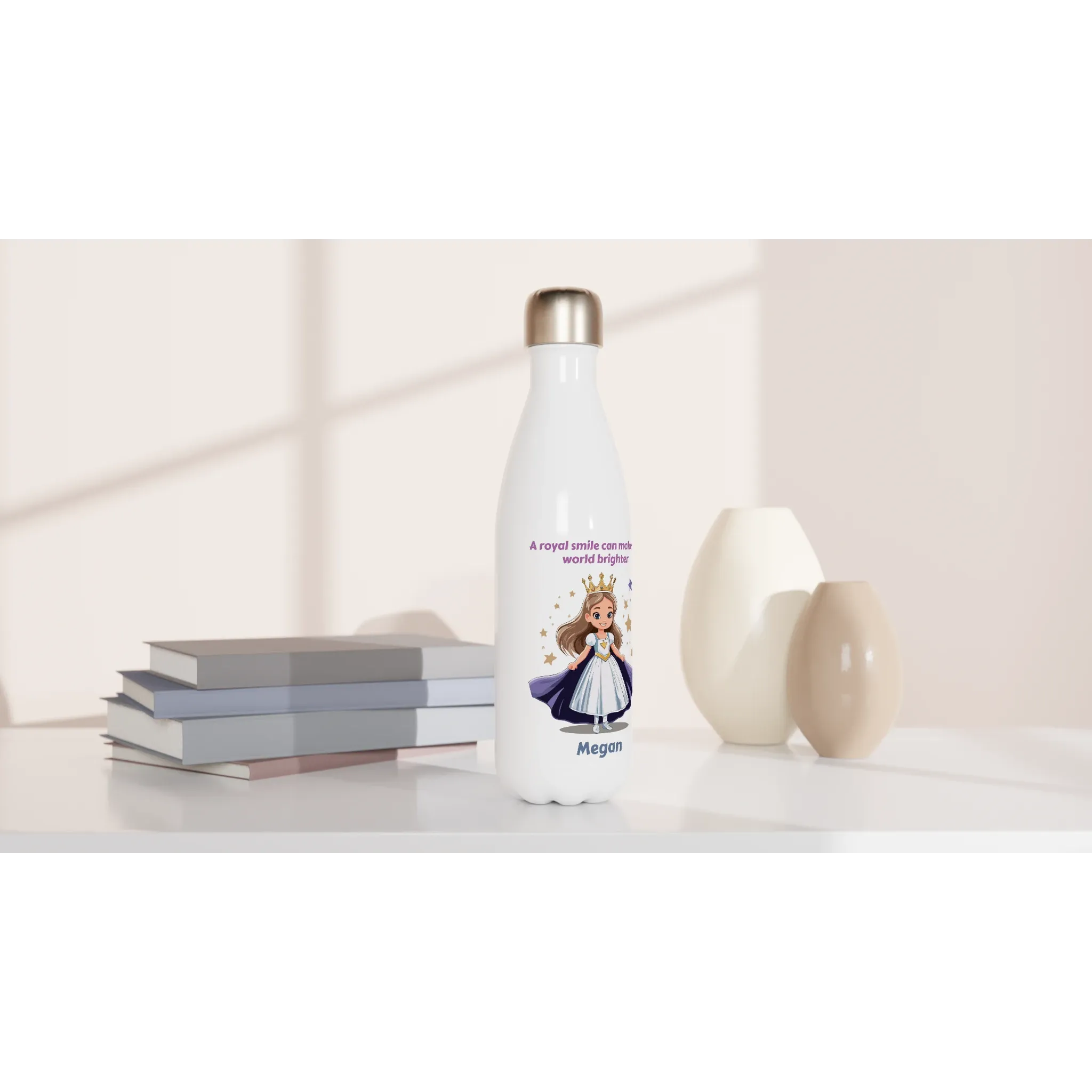 Royal Princess White 17oz Stainless Steel Water Bottle   Personalised Name
