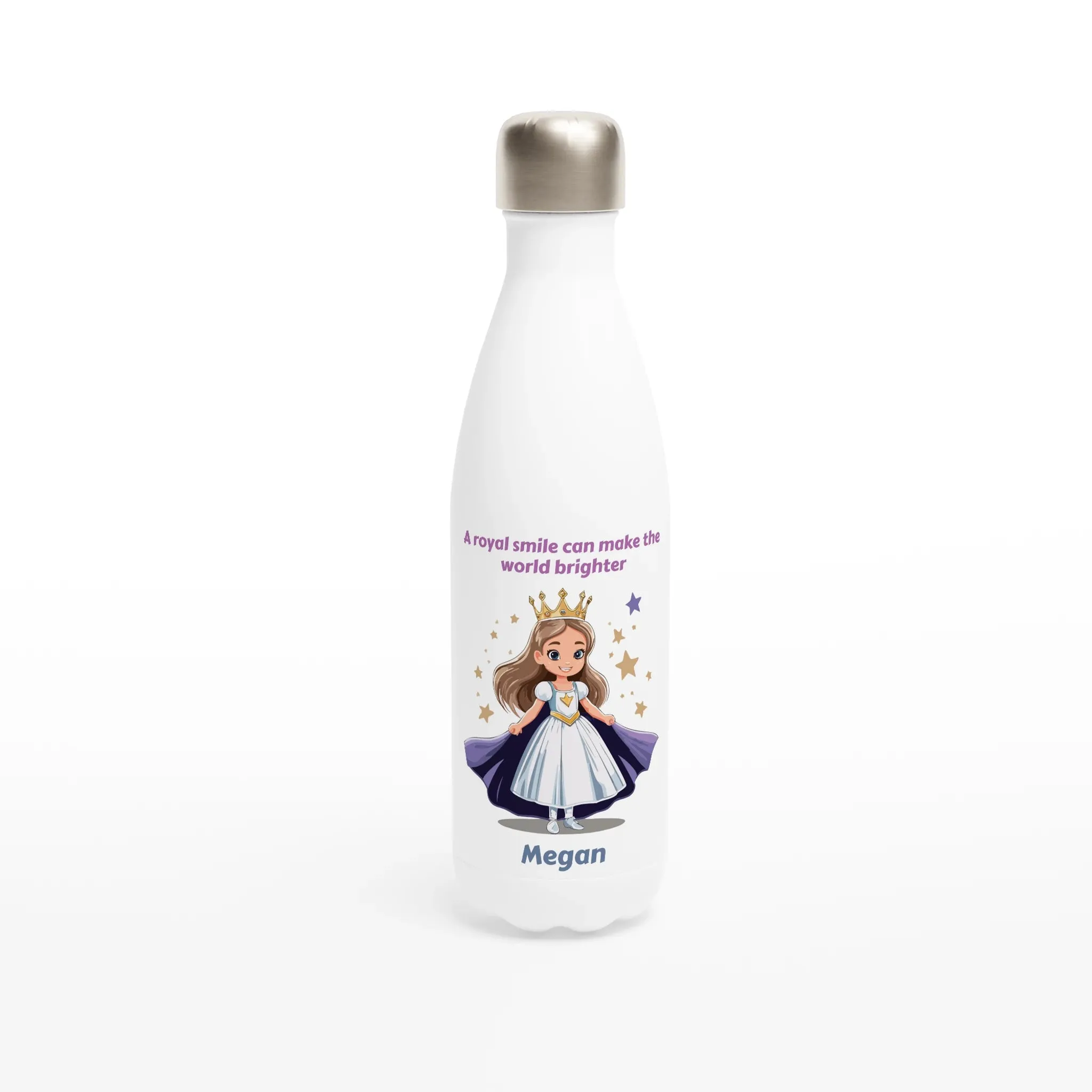 Royal Princess White 17oz Stainless Steel Water Bottle   Personalised Name