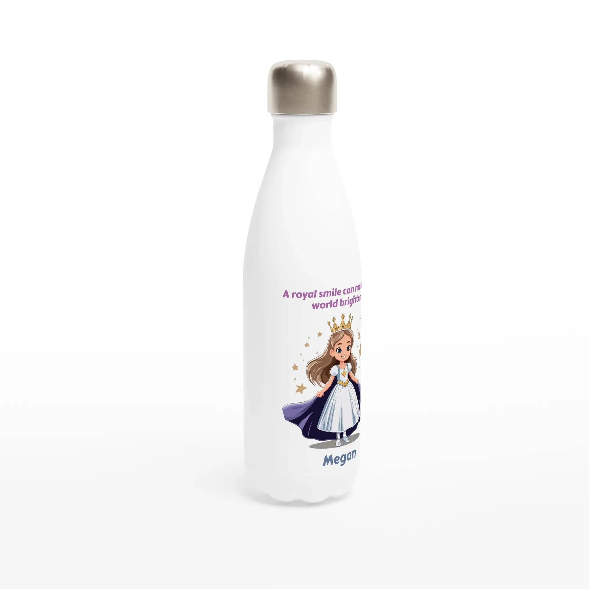 Royal Princess White 17oz Stainless Steel Water Bottle   Personalised Name