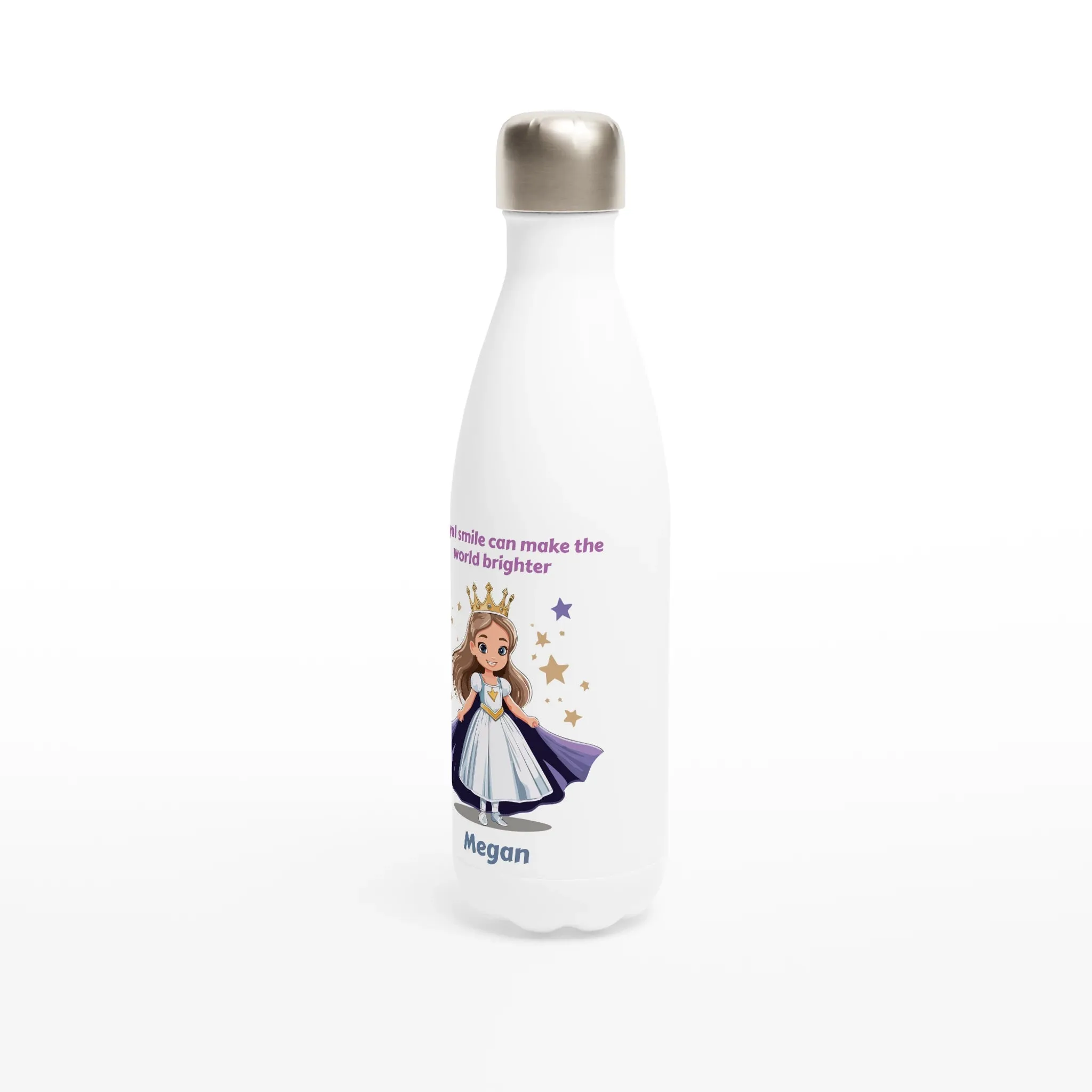 Royal Princess White 17oz Stainless Steel Water Bottle   Personalised Name