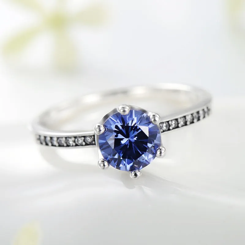 S925 Sterling Silver Tanzan Blue Zircon Women's Ring