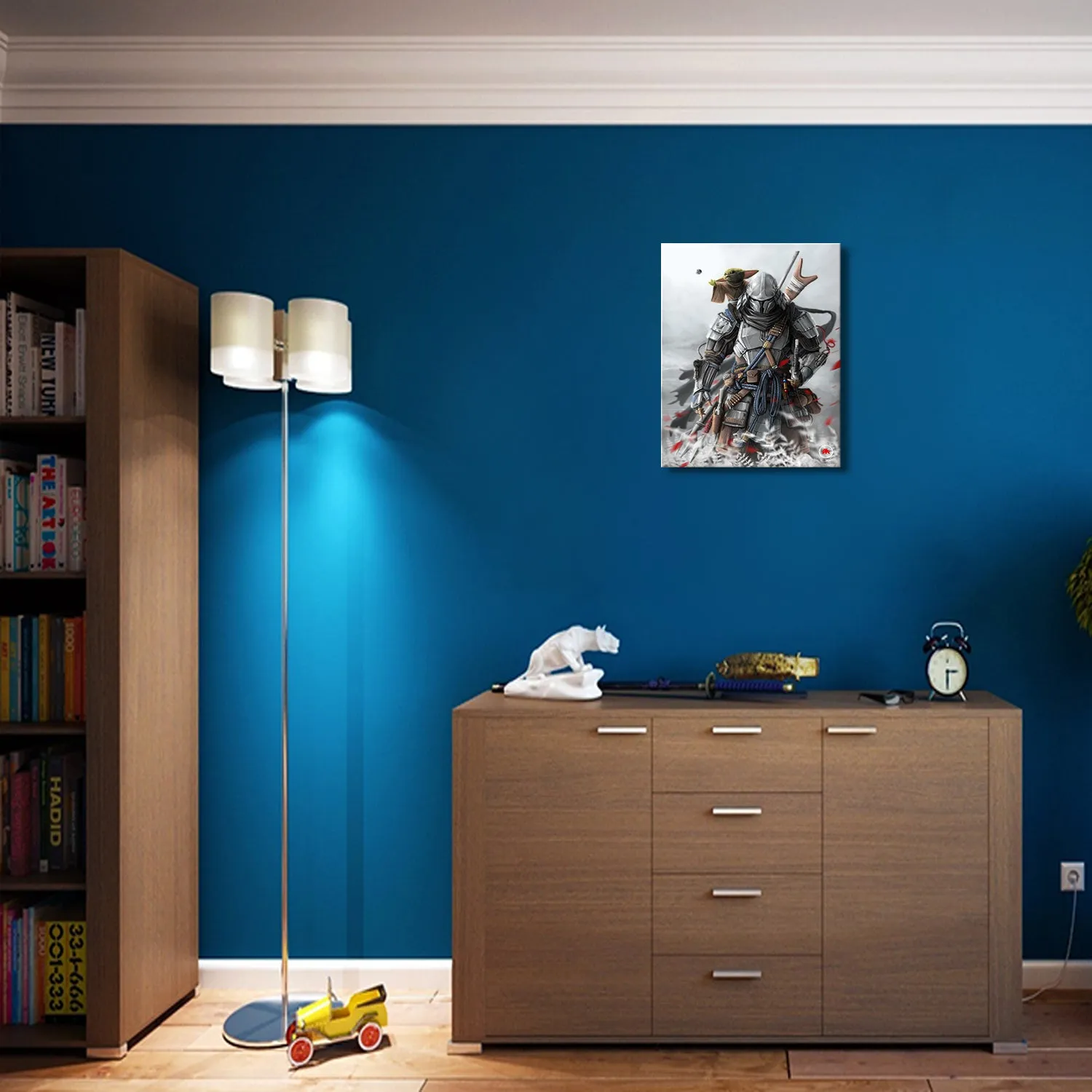 Samurai Warrior with Baby on Shoulder Canvas Wall Art