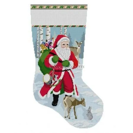 Santa with Deer Stocking Canvas