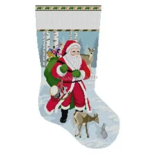Santa with Deer Stocking Canvas