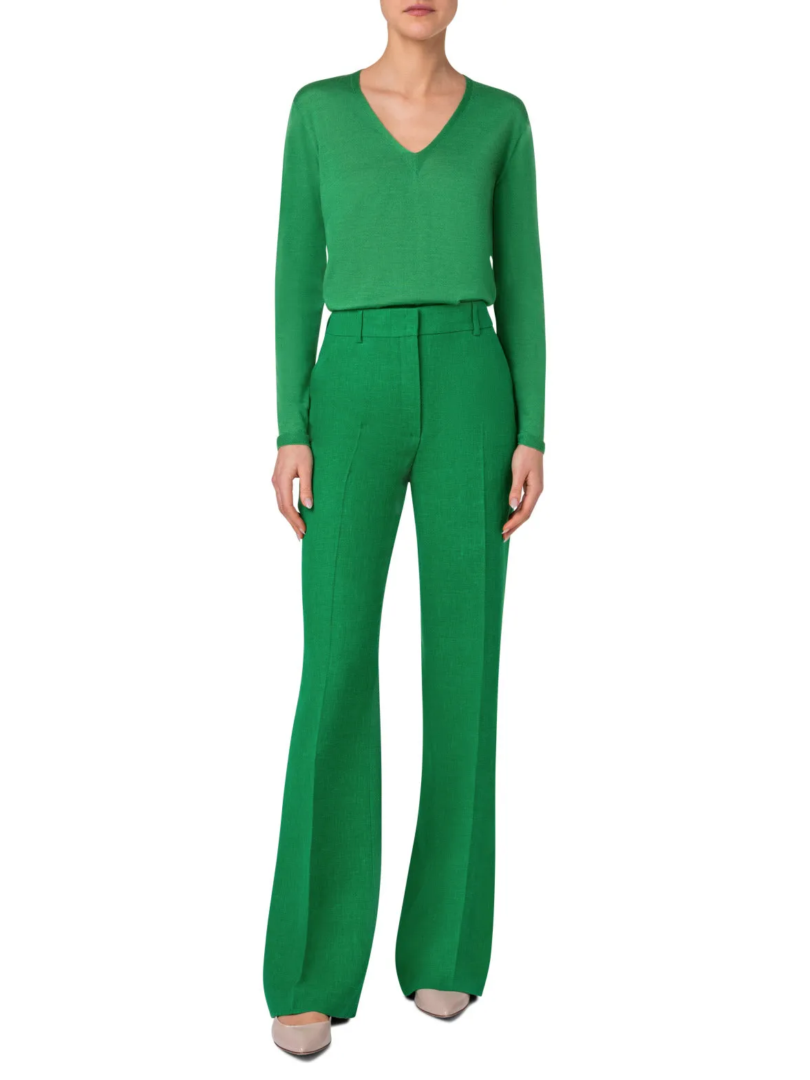 Seamless Cashmere Silk Knit V-Neck Sweater