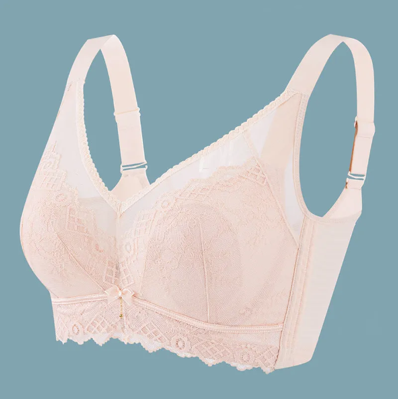 Sexy Rabbit Ears Crystal Cup Big Breast Revealing Small Underwear Women's Push Up Breathable Thin Adjustable Lace Bra to Receive Secondary Breasts