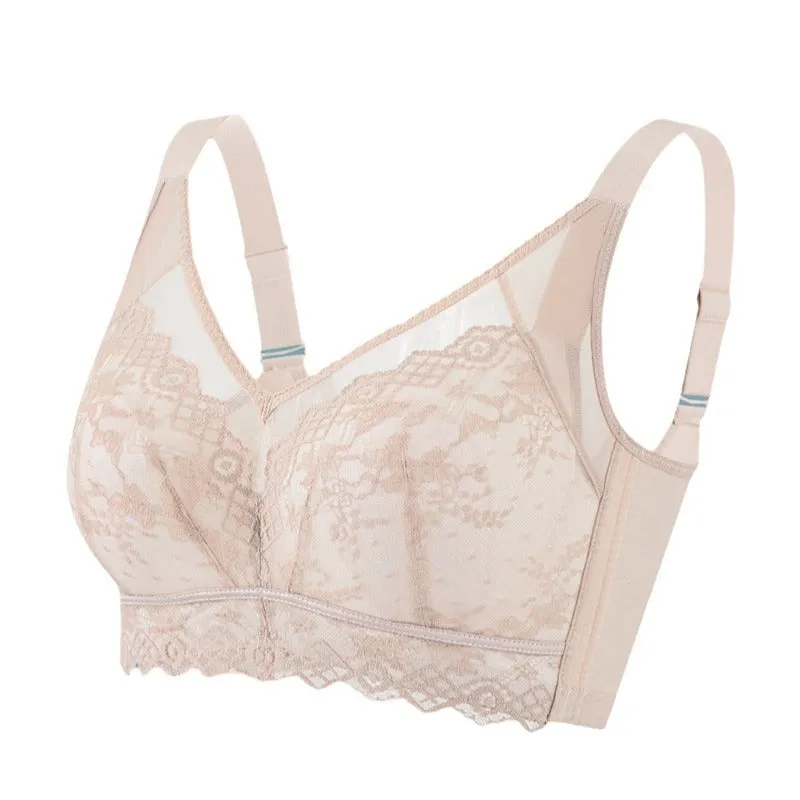 Sexy Rabbit Ears Crystal Cup Big Breast Revealing Small Underwear Women's Push Up Breathable Thin Adjustable Lace Bra to Receive Secondary Breasts