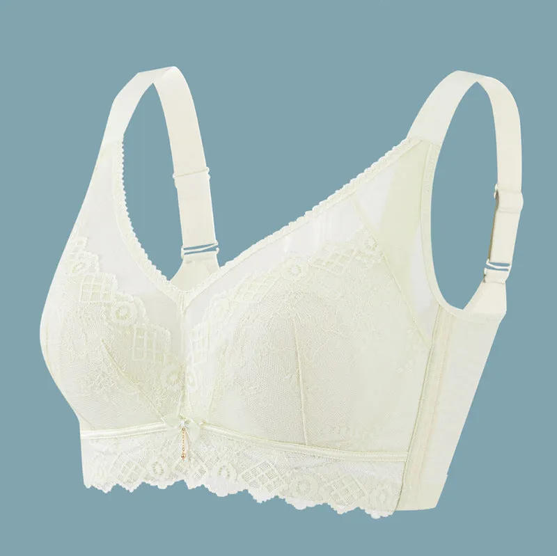 Sexy Rabbit Ears Crystal Cup Big Breast Revealing Small Underwear Women's Push Up Breathable Thin Adjustable Lace Bra to Receive Secondary Breasts