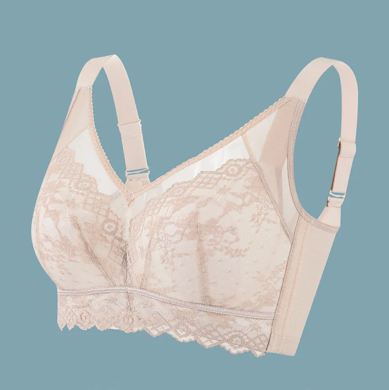 Sexy Rabbit Ears Crystal Cup Big Breast Revealing Small Underwear Women's Push Up Breathable Thin Adjustable Lace Bra to Receive Secondary Breasts