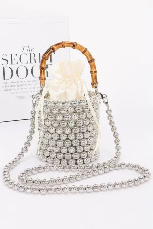 Silver Ball Bamboo Handle Barrel Bag