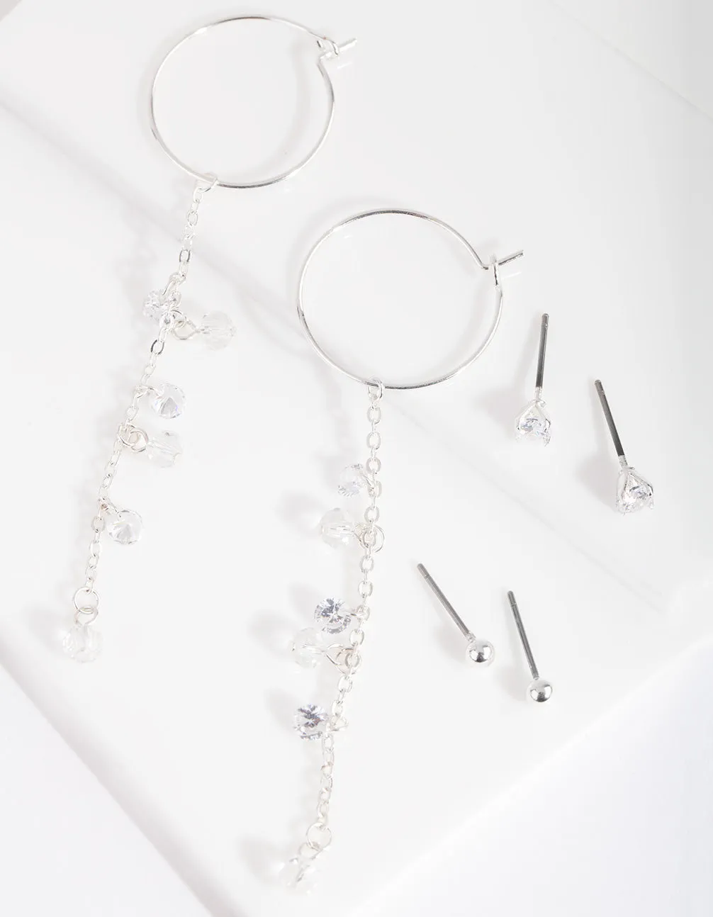 Silver Cubic Zirconia Stud and Hoop Cluster Earring 3 Pack