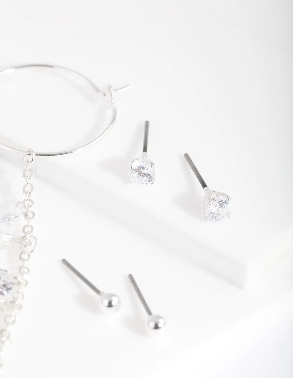 Silver Cubic Zirconia Stud and Hoop Cluster Earring 3 Pack
