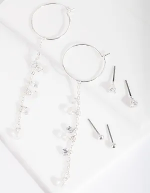Silver Cubic Zirconia Stud and Hoop Cluster Earring 3 Pack