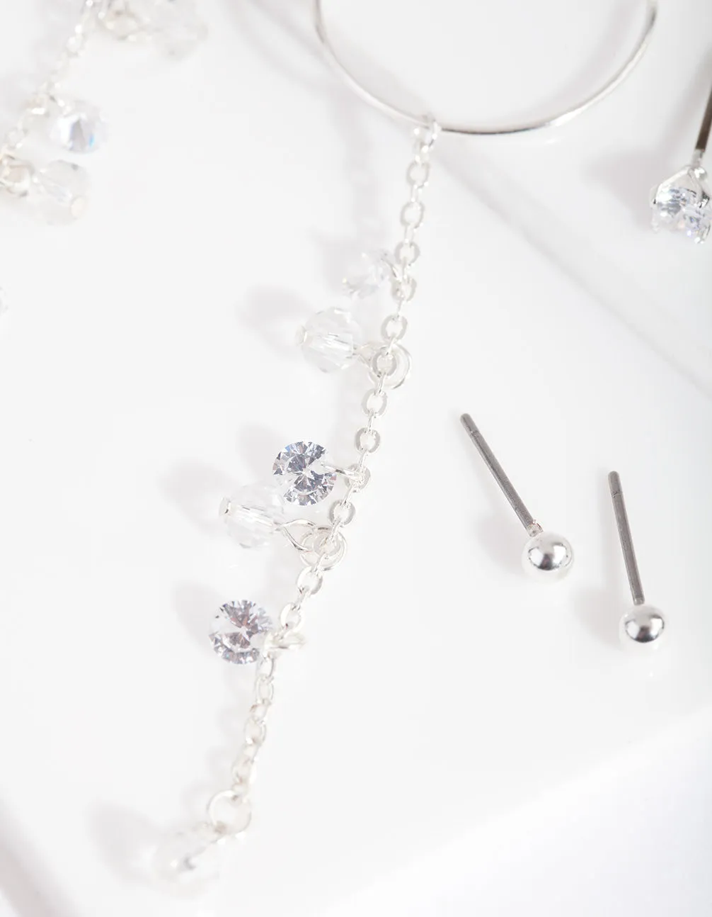 Silver Cubic Zirconia Stud and Hoop Cluster Earring 3 Pack