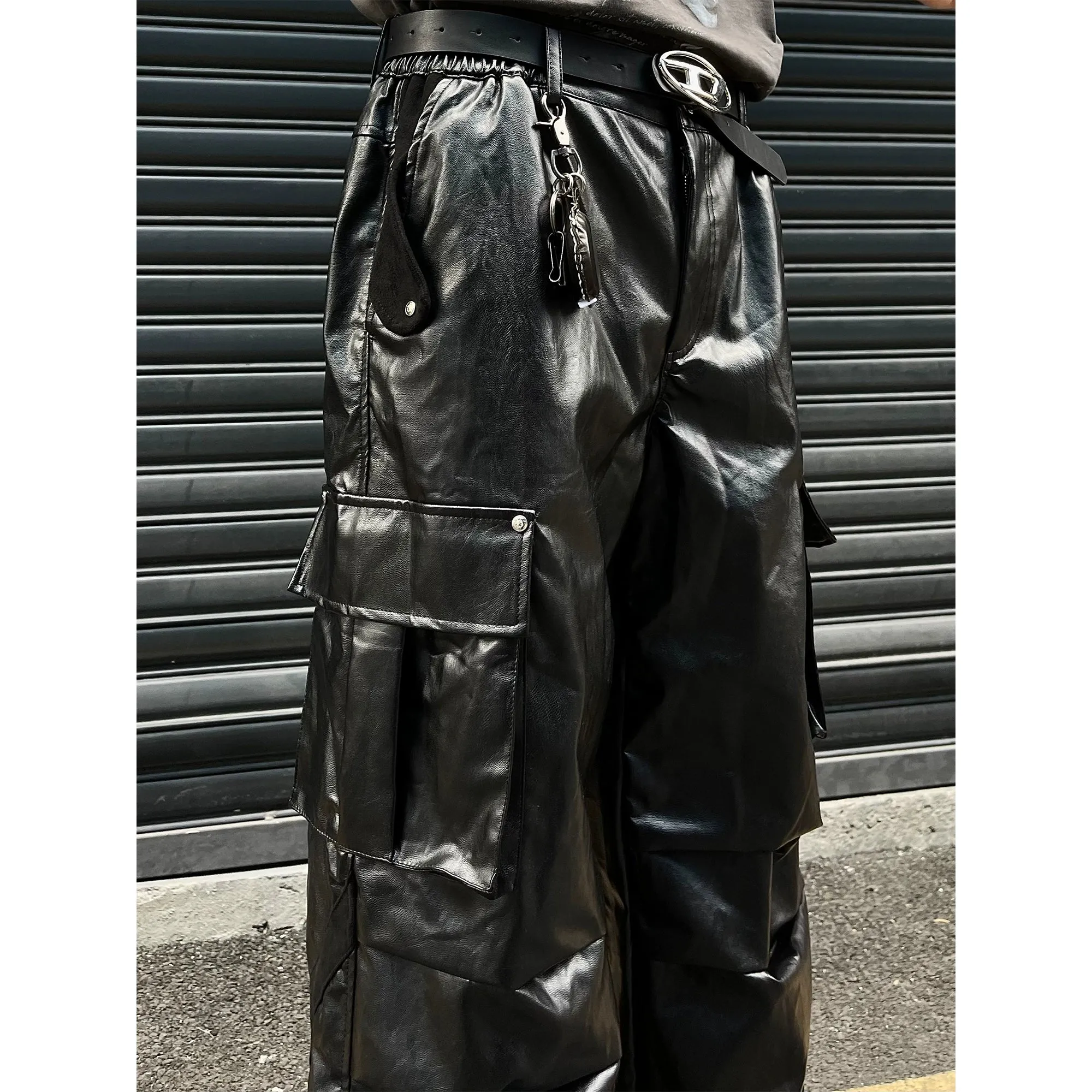 Sleek Big Pockets PU Leather Pants