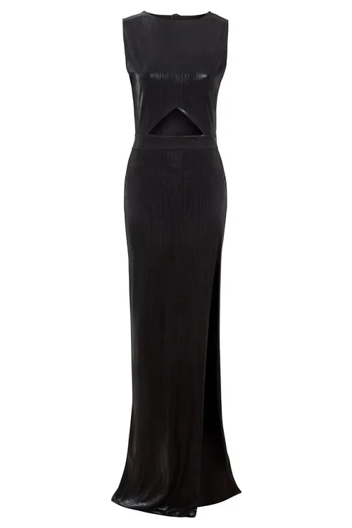 Sleek Black Cut-Out Evening Gown