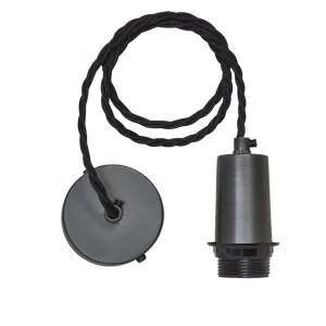 Sleek Edison Cord Set ES E27 Bulb Holder - Pewter & Fabric Flex
