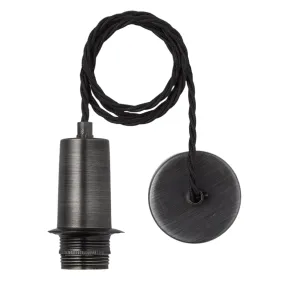 Sleek Edison Cord Set ES E27 Bulb Holder - Pewter Ring & Fabric Flex