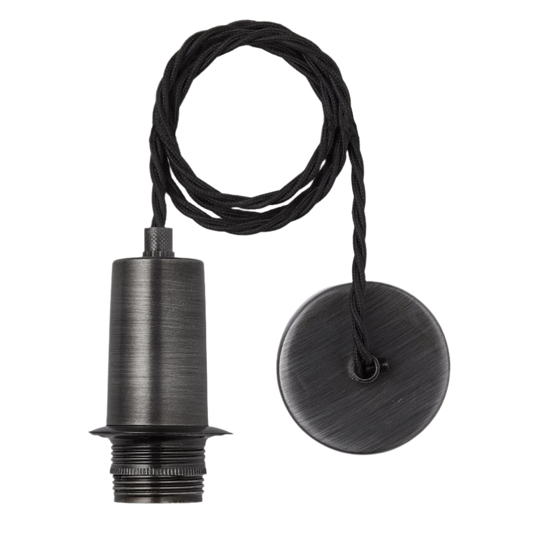Sleek Edison Cord Set ES E27 Bulb Holder - Pewter Ring & Fabric Flex