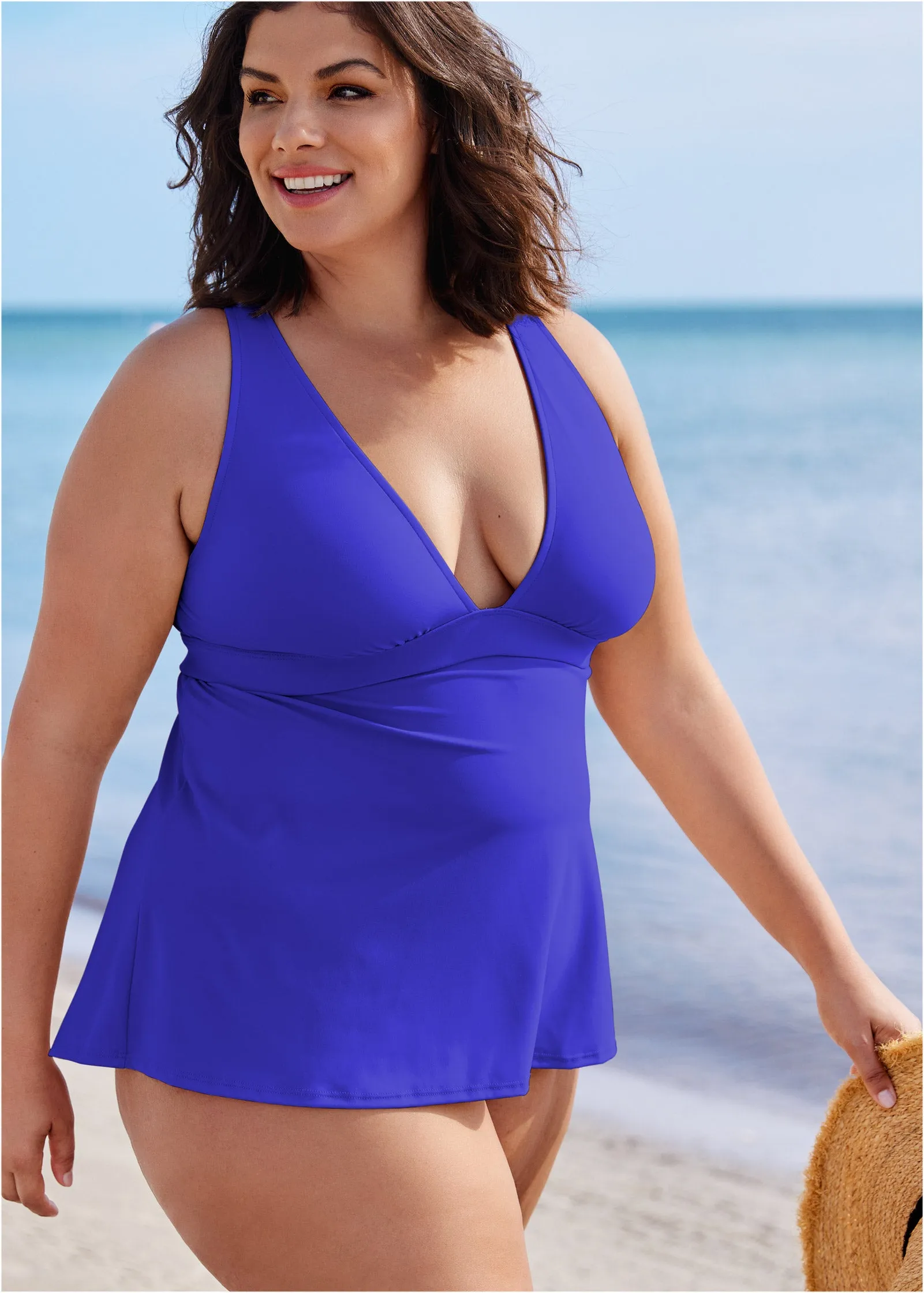 Sleek Flowing Tankini Top - Cobalt Blue