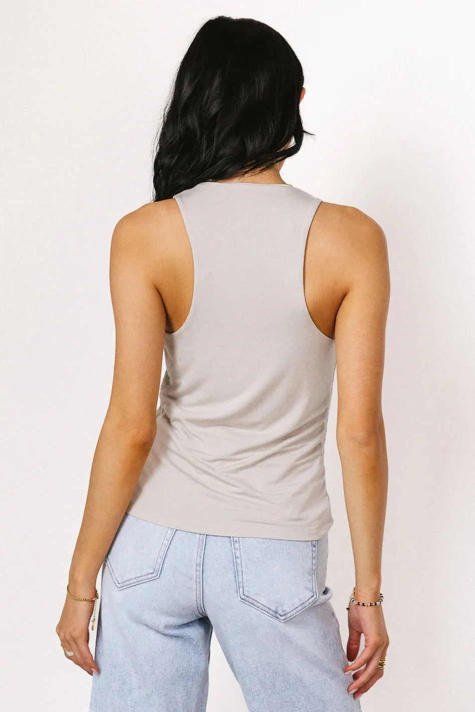 Sleek Jersey Solid Tank in Grey