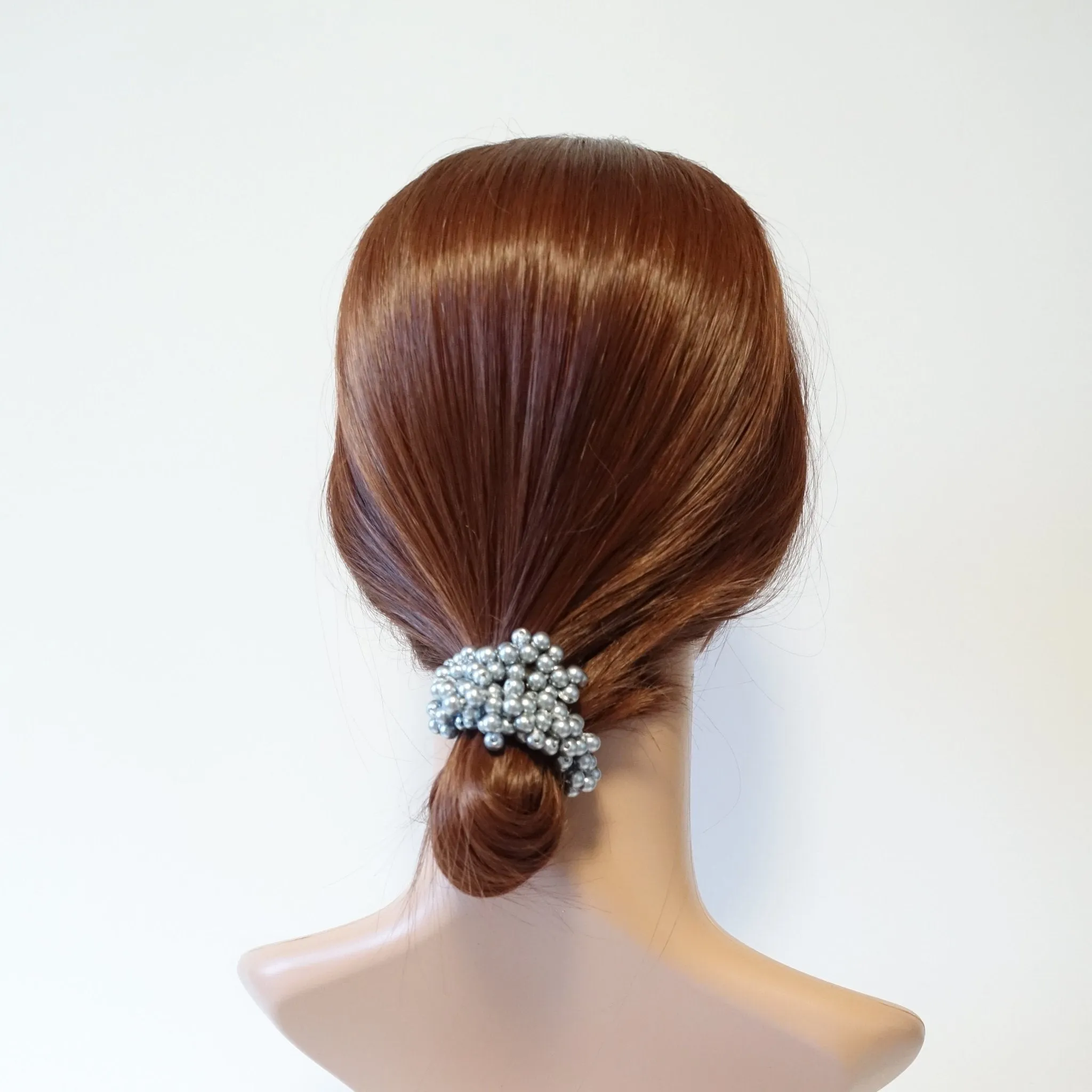 Solid Color Sleek Faux Pearl Ball Flower Elastic  Ponytail Holder