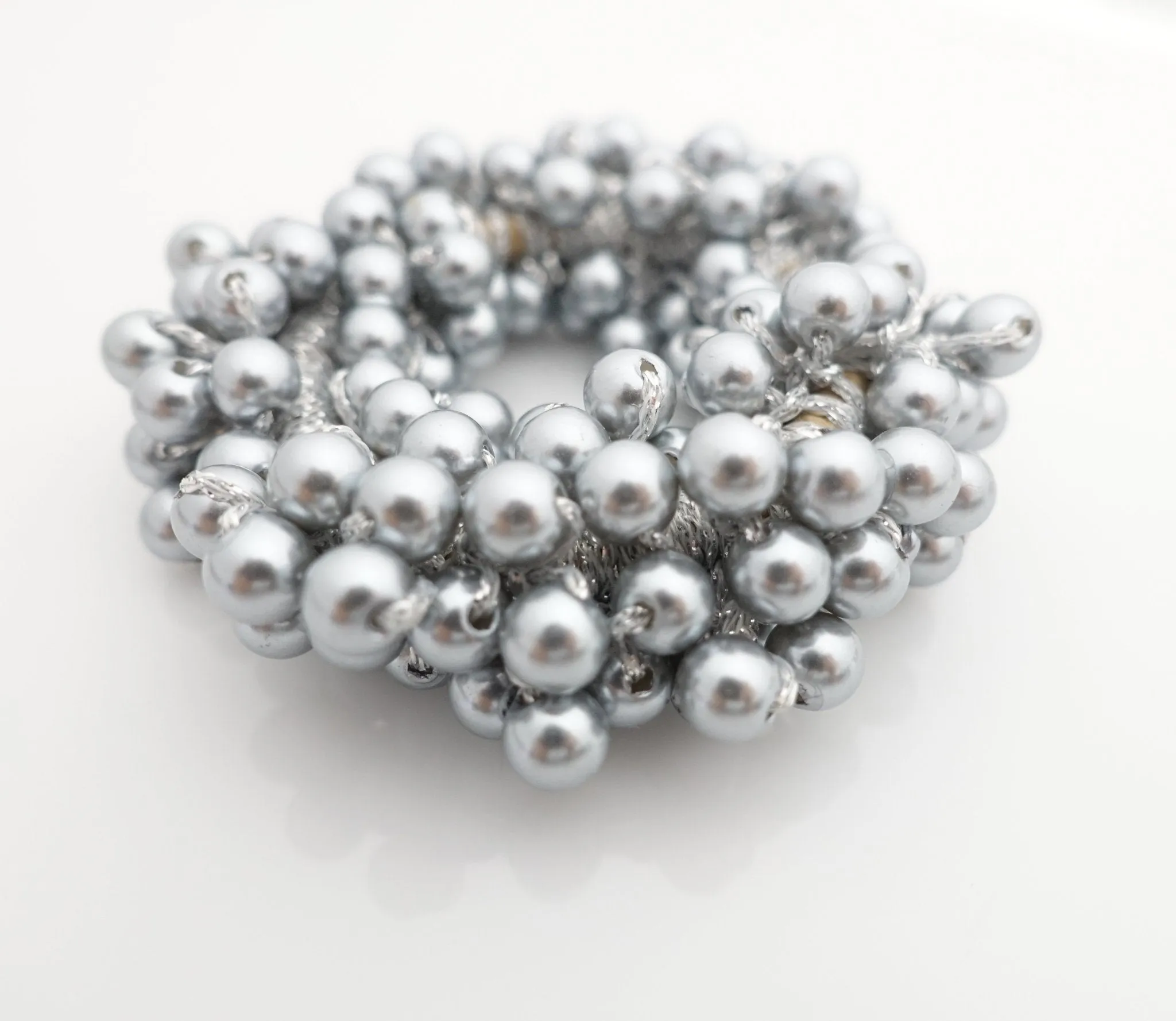 Solid Color Sleek Faux Pearl Ball Flower Elastic  Ponytail Holder