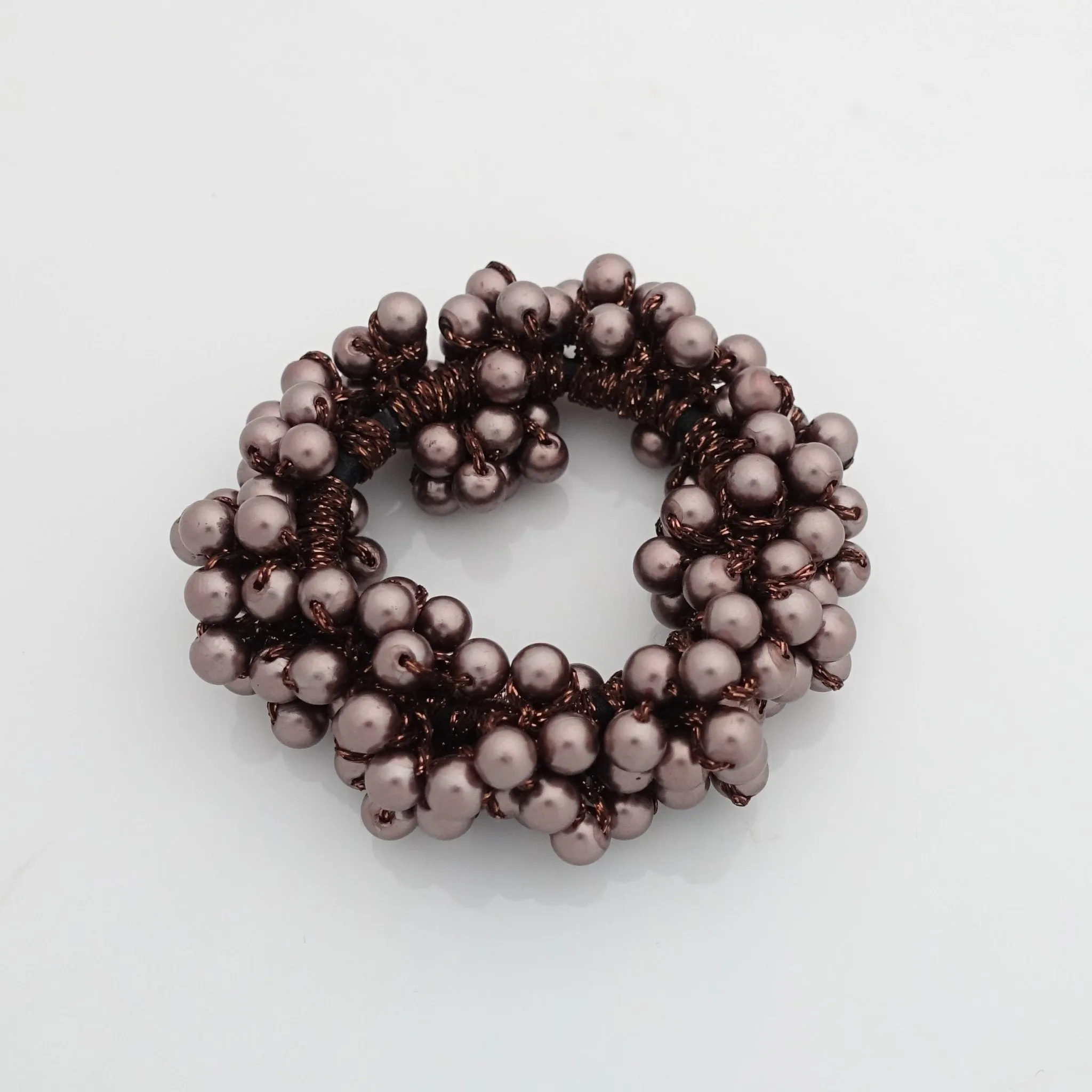 Solid Color Sleek Faux Pearl Ball Flower Elastic  Ponytail Holder