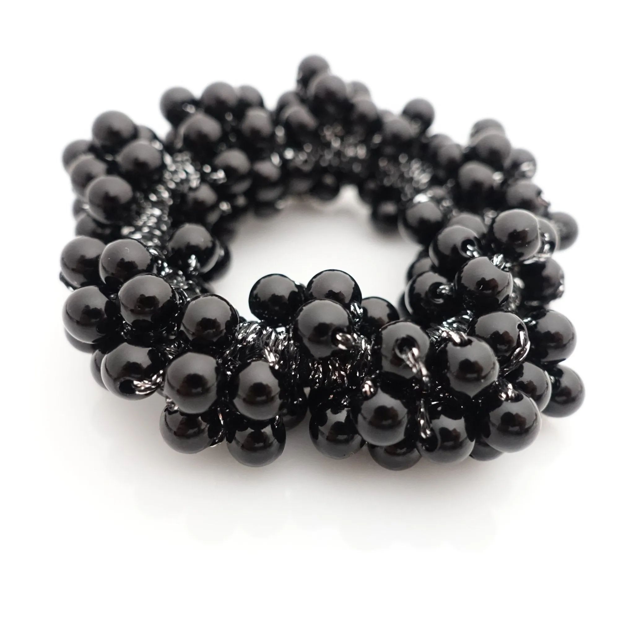 Solid Color Sleek Faux Pearl Ball Flower Elastic  Ponytail Holder